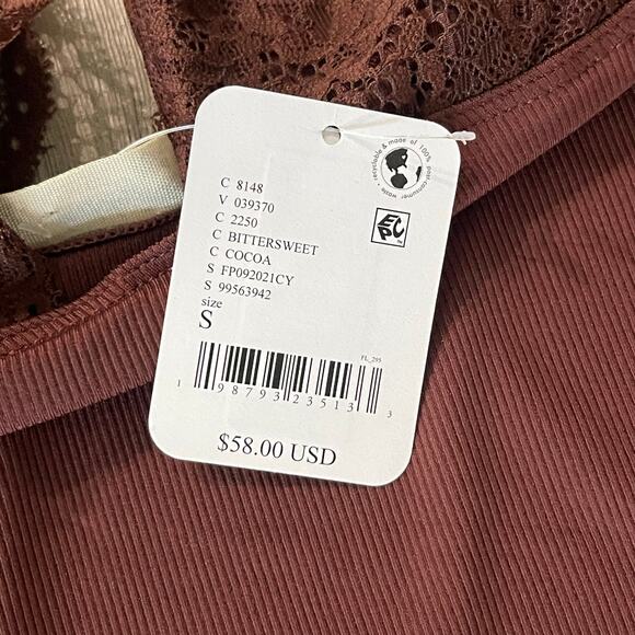 Intimately Free People Power Play Cami Ribbed Stretch Lace Top Plunge Neck Sz S - Picture 10 of 11